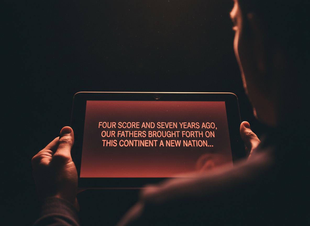 Close-up of tablet displaying teleprompter app